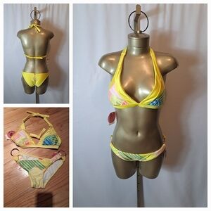 B SWIM CANARY YELLOW MS SEAMLESS LOW RISE BIKINI WITH REVERSIBLE HALTER TOP